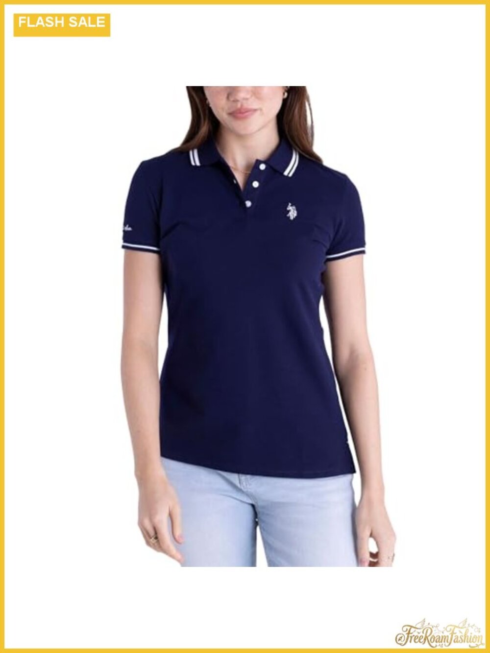 Womens Cotton Pique Polo Shirt Double Tipped Collar Sleeve Casual Top